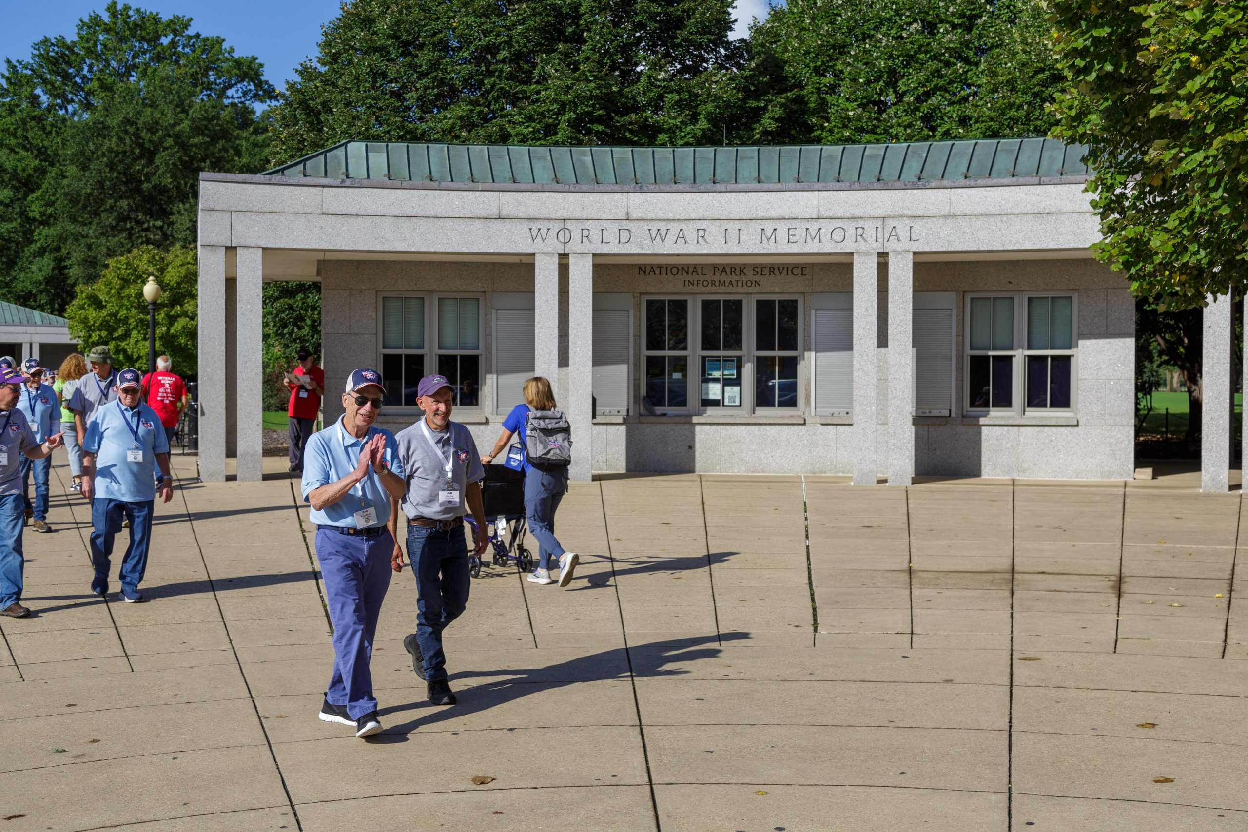 IL resident Rob Kloetzer stands with BRC team members Jeff Ritchie at the World War II Memorial during this fall's Honor Flight Top of Virginia trip.